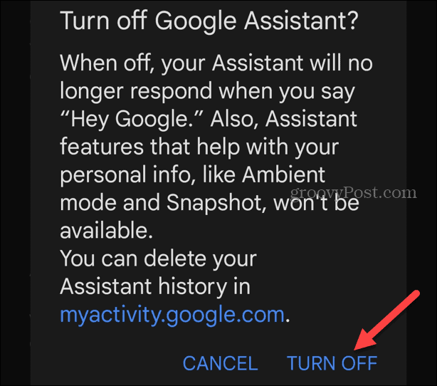 Išjungti „Google Assistant“.