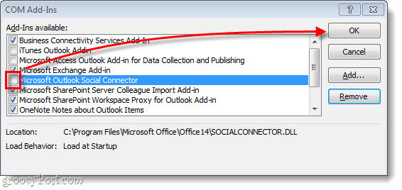 Kaip pašalinti arba išjungti „Outlook 2010“ jungtį programoje „Office 2010“