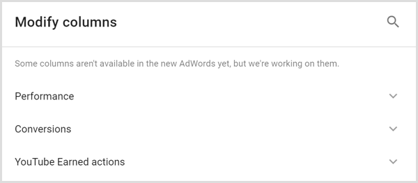 „Google AdWords“ analizės modifikuoti stulpelių ekraną