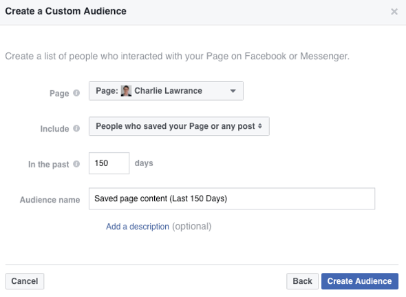 Sukurkite pasirinktą žmonių, kurie išsaugojo jūsų „Facebook“ puslapį ar įrašą, auditoriją.
