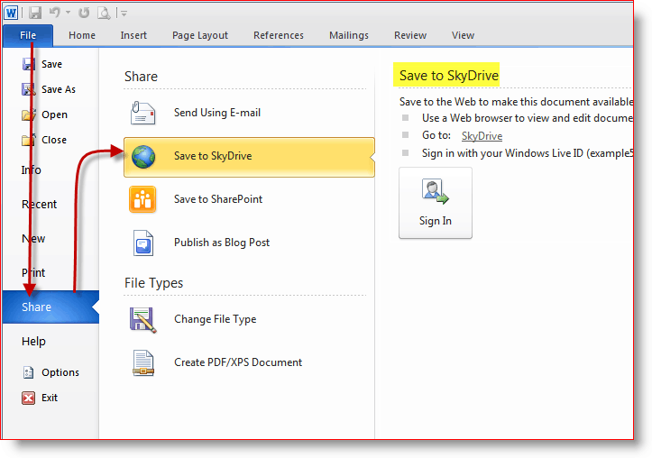 Išsaugokite dokumentus „SkyDrive“ internetinėje saugykloje