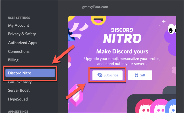 „Discord Nitro“ prenumeratos mygtukas