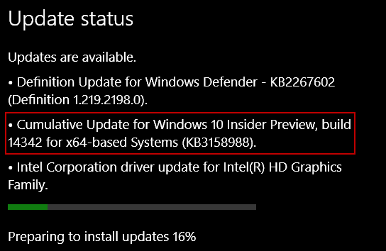 „Windows 10“ atnaujinimas KB3158988, skirtas „Preview Build 14342“ kompiuteriams