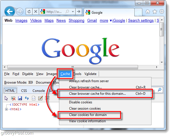 Kaip išvalyti „Internet Explorer 9“ talpyklą ir slapukus atskiroms svetainėms