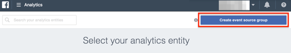 „Facebook Analytics“ mygtukas Sukurti įvykio šaltinį.