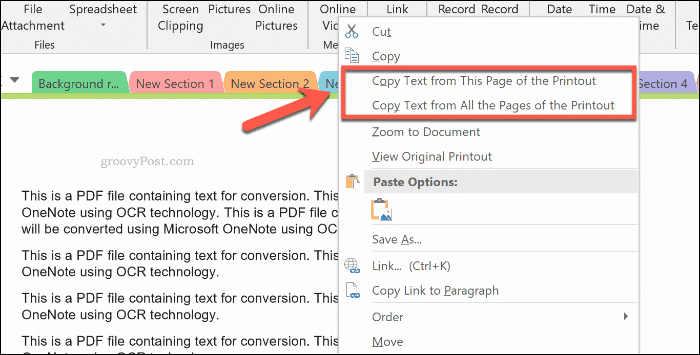 Kopijuoti tekstą iš puslapio spausdinimo „OneNote“