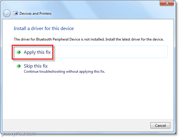 „Windows“ ieškos sprendimo ir, jei jis sugalvos, pateiks „Bluetooth“ ryšio pataisą