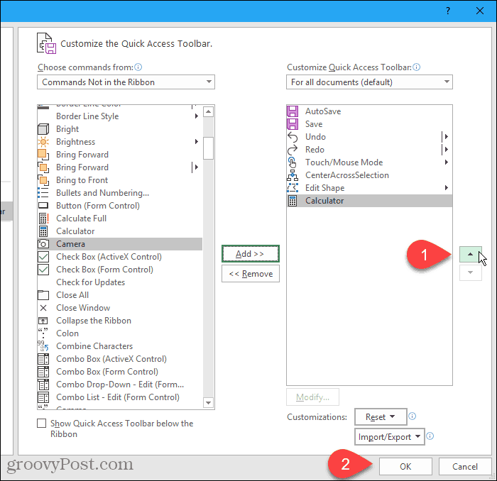 Dialogo lange „Excel“ parinktys perkelkite skaičiuoklę aukštyn