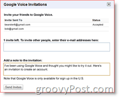 „Google Voice“ kvietimo ekrano kopija