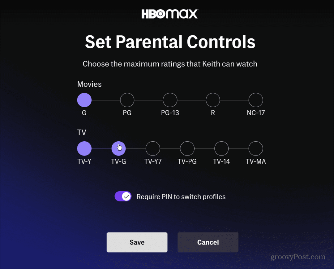 Tėvų kontrolė HBO Max
