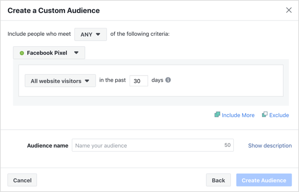 Sukurkite tinkintą svetainės auditoriją, kad galėtumėte nukreipti savo „Facebook“ skelbimus.