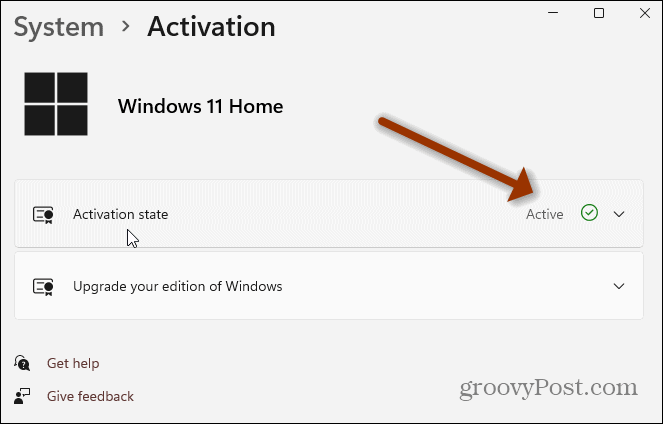 „Windows 11“ aktyvinimo nustatymų puslapis