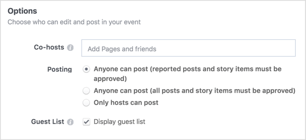 Įveskite verslo puslapių ar draugų, su kuriais bendrinsite „Facebook“ įvykį, vardus.