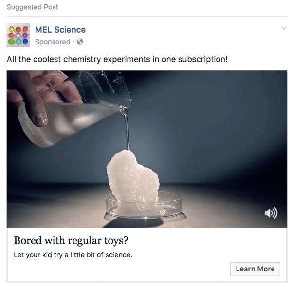 Šiame „MEL Science“ „Facebook“ skelbime naudojami „YouTube“ vaizdo įrašo klipai.