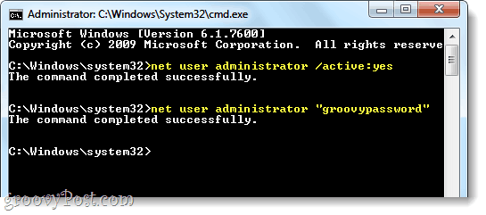 įjungti admin Windows 7 per neto vartotojas