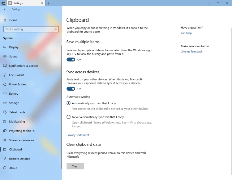 „Windows 10 RS5 Cloud“ iškarpinė