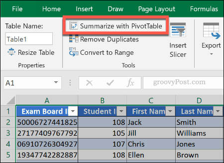 Sukurti suvestinę lentelę iš esamos „Excel“ lentelės