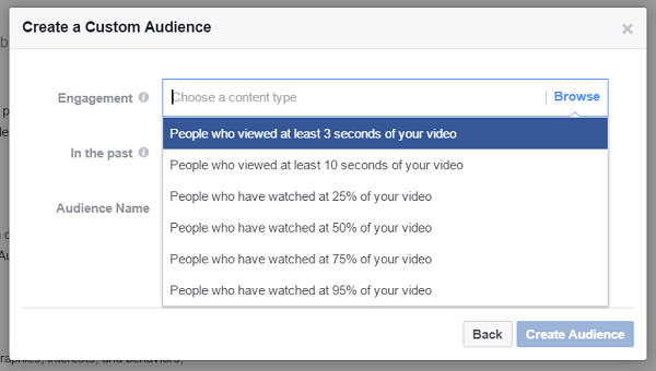 Sukurkite pasirinktą auditoriją žmonių, kurie žiūrėjo bent tris sekundes ankstesnio vaizdo įrašo.