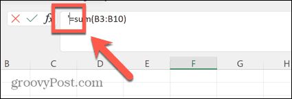 Excel formulės juostos žymeklis dešinėje nuo apostrofo