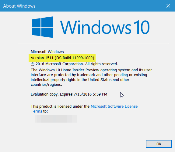11099 „Windows 10“ versijos