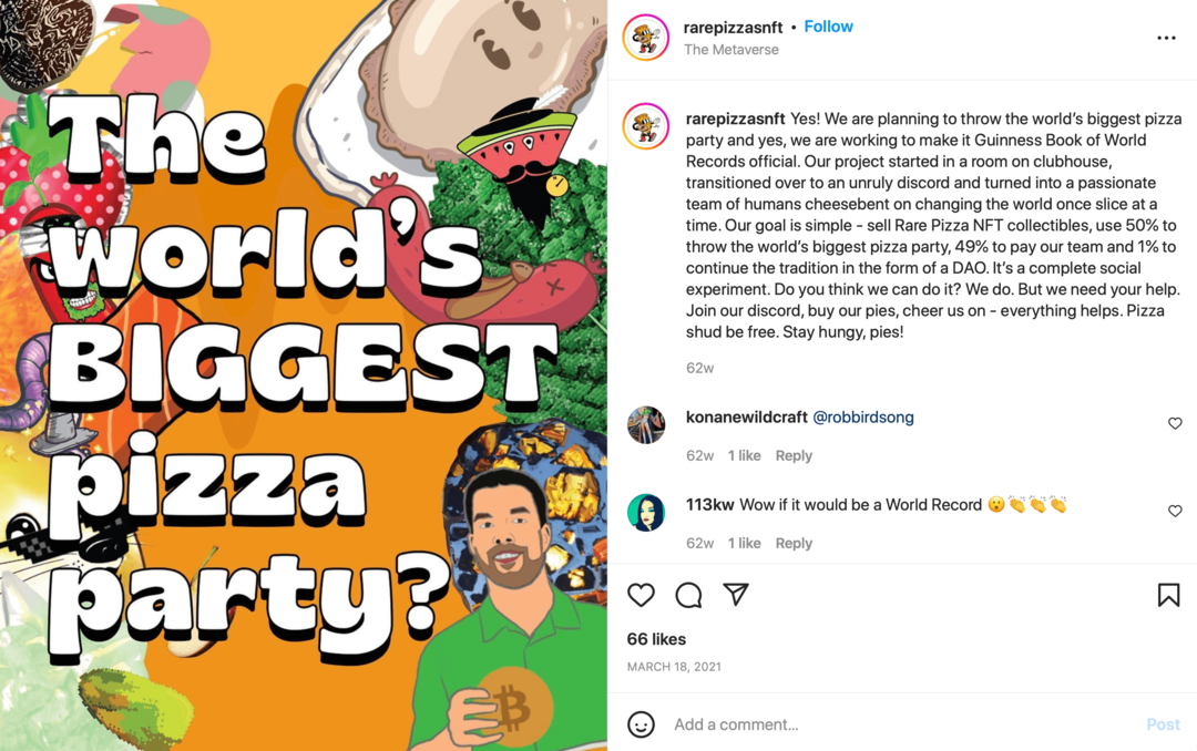 rarepizzasnft Instagram įrašas