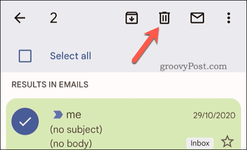 Pasirinktų el. laiškų trynimas „Gmail“ mobiliajame telefone