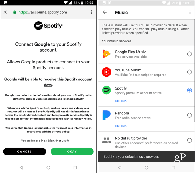 Nustatykite numatytąją muzikos paslaugą „Google Assistant“