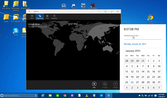 Įjunkite paslėptą kalendorių, laikrodį ir „Spartan“ sistemoje „Windows 10“