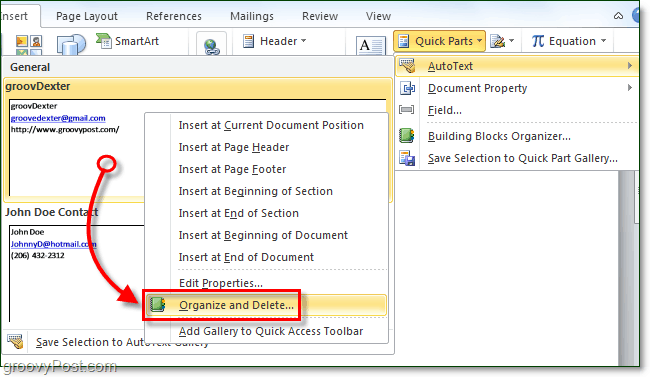 Kaip ištrinti automatinio teksto įrašus „Office 2010“.