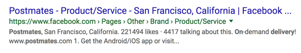 Paskelbkite „facebook“ puslapį kaip „Google“ paieškos rezultatą.