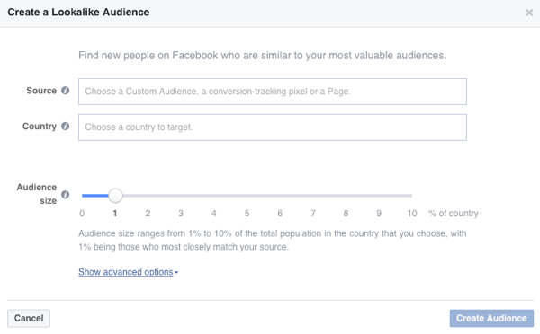 Sukurkite panašią „Facebook“ auditoriją pagal esamą auditoriją.