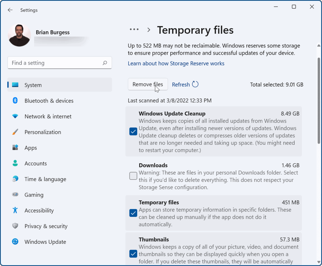 pašalinti laikinuosius failus Windows naujinimo valymas