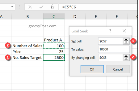 „Excel“ tikslo paieškos naudojimas