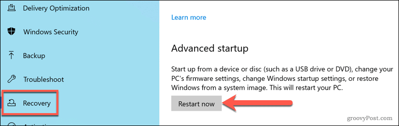 Paleiskite iš naujo į „Windows Advanced Startup options“ meniu