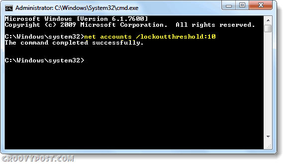nustatyti užrakto slenkstį „Windows 7“