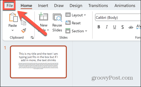 Powerpoint failo meniu