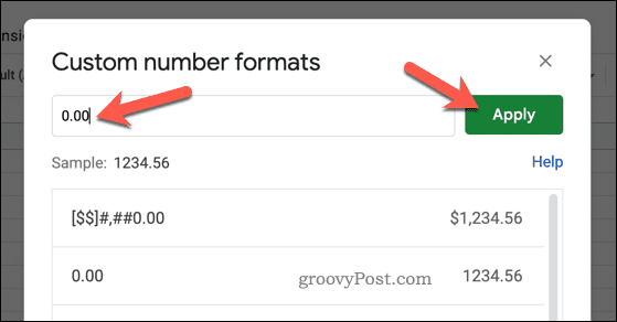Nustatykite tinkintą skaičių formatą „Google“ skaičiuoklėse