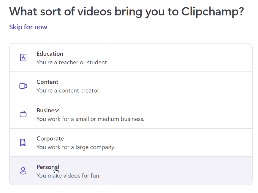 asmeniniam naudojimui skirta „Clipchamp“ vaizdo įrašų rengyklė „Windows“.