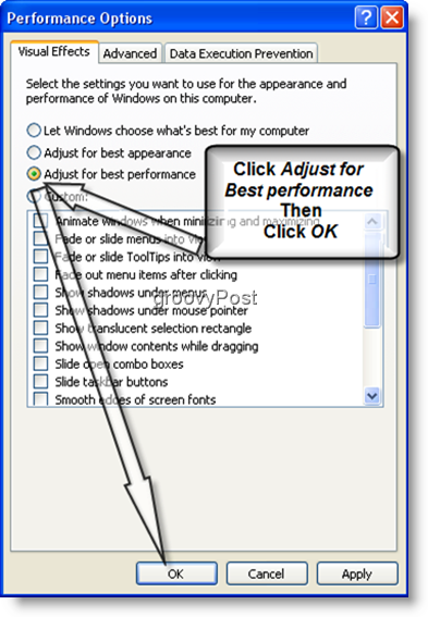 „Windows XP Adjust“ - geriausias našumas