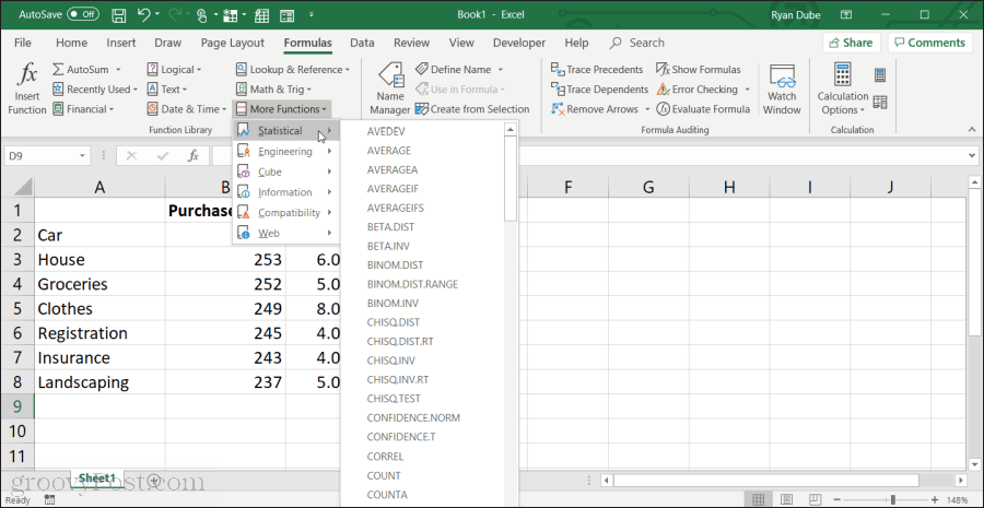 Pasirinkite „Excel“ vidurkį