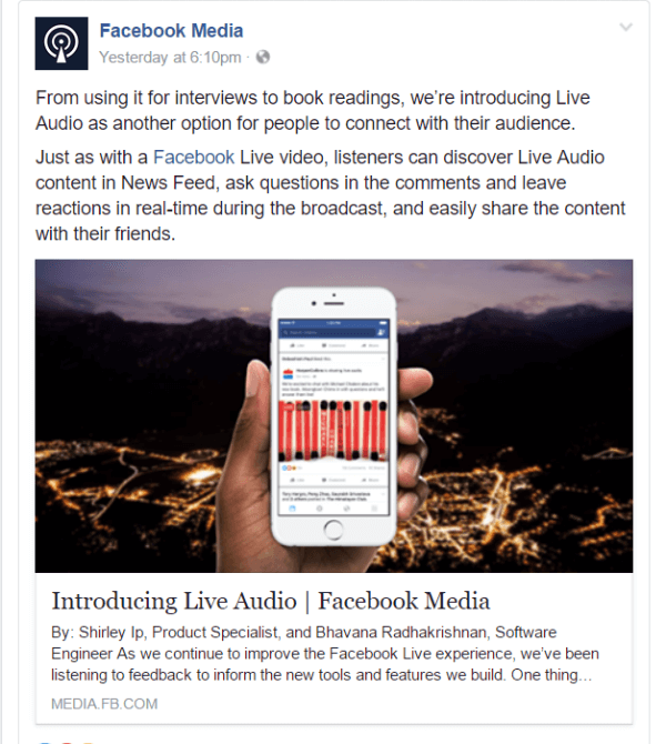 „Facebook“ pristatė naują būdą tiesiogiai transliuoti „Facebook“ su „Live Audio“.