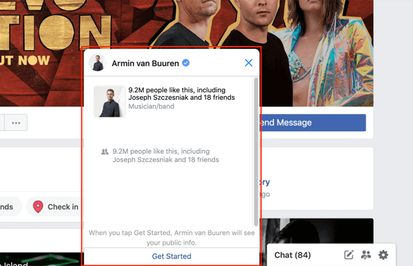 „Facebook Messenger“ pokalbių lango pavyzdys.