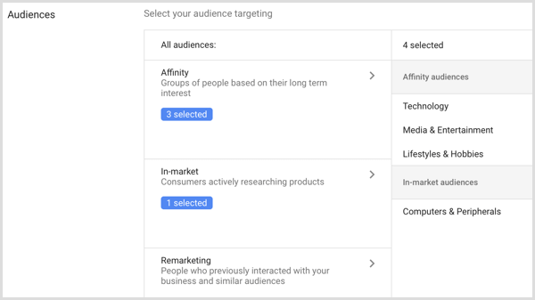 „Google AdWords“ kampanijos auditorijų nustatymai.