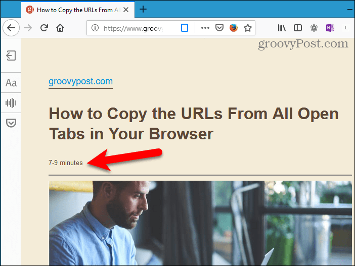 Numatomas skaitymo laikas „Firefox“ skaitytojo vaizde