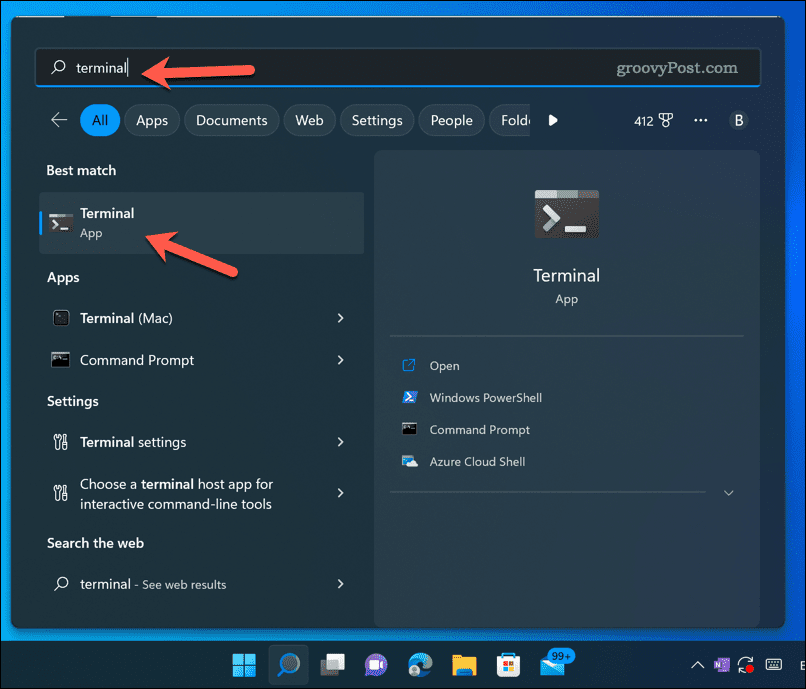 Atidarykite „Windows 11“ terminalo programą