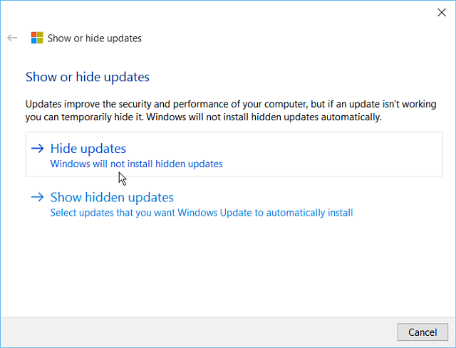 Slėpti „Windows 10“ atnaujinimo įrankį