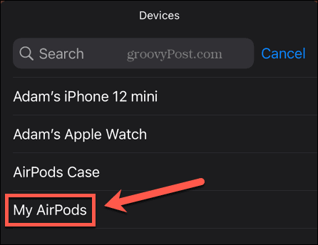 iphone select airpods baterijos valdiklis