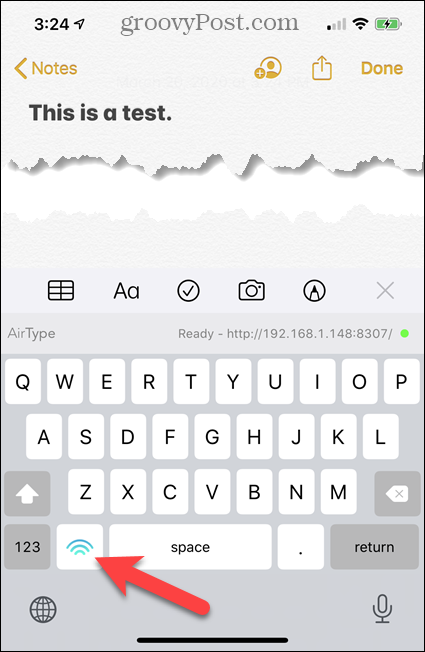 „AirType“ teksto klaviatūra „iPhone“