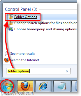 „Windows 7“ ekrano kopija - atidarykite aplanko parinktis