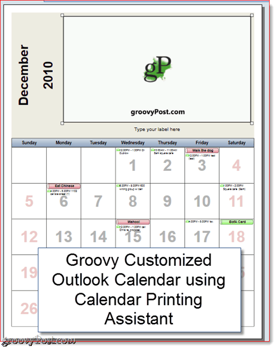 Kalendoriaus spausdinimo padėjėjas „Outlook 2010“